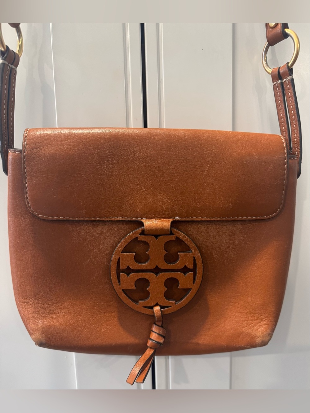 Tory Burch Miller Brown Leather Small Crossbody Bag Distressed See Pictures